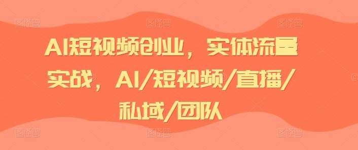 AI短视频创业，实体流量实战，AI/短视频/直播/私域/团队-琴书聊项目