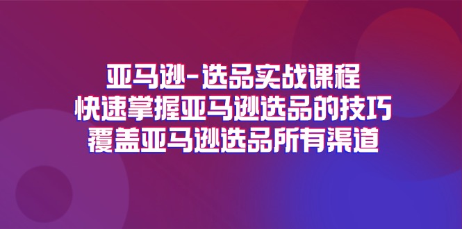 （11620期）亚马逊-选品实战课程，快速掌握亚马逊选品的技巧，覆盖亚马逊选品所有渠道-琴书聊项目