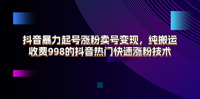 （11656期）抖音暴力起号涨粉卖号变现，纯搬运，收费998的抖音热门快速涨粉技术-琴书聊项目