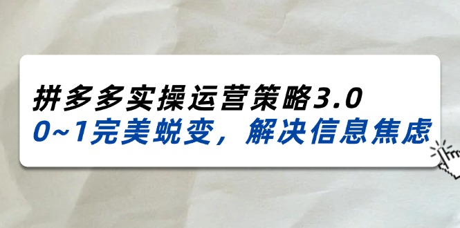 （11658期）2024_2025拼多多实操运营策略3.0，0~1完美蜕变，解决信息焦虑（38节）-琴书聊项目