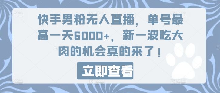 快手男粉无人直播，单号最高一天6000+，新一波吃大肉的机会真的来了-琴书聊项目