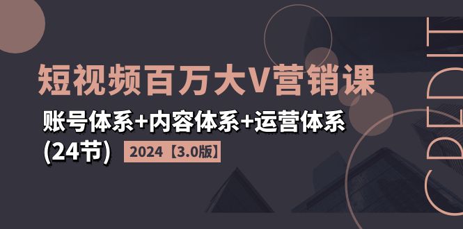 （11795期）2024短视频·百万大V营销课【3.0版】账号体系+内容体系+运营体系(24节)-琴书聊项目