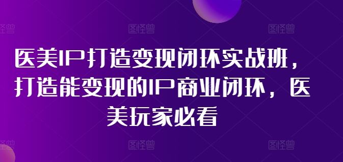 医美IP打造变现闭环实战班，打造能变现的IP商业闭环，医美玩家必看!-琴书聊项目