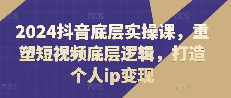 2024抖音底层实操课,重塑短视频底层逻辑,打造个人ip变现-琴书聊项目