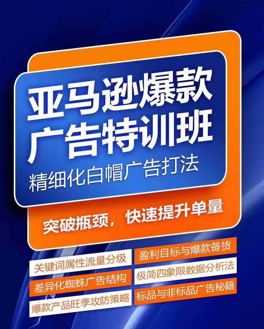 亚马逊爆款广告特训班，快速掌握亚马逊关键词库搭建方法，有效优化广告数据并提升旺季销量-琴书聊项目