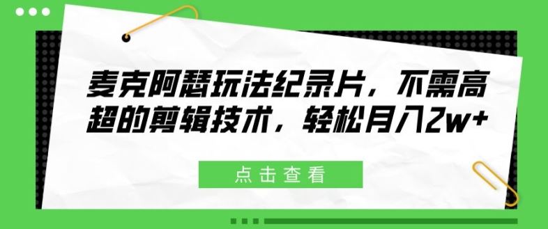 麦克阿瑟玩法纪录片，不需高超的剪辑技术，轻松月入2w+【揭秘】-琴书聊项目