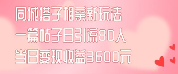 同城搭子相亲新玩法一篇帖子引流80人当日变现3600元(项目教程+实操教程)【揭秘】-琴书聊项目