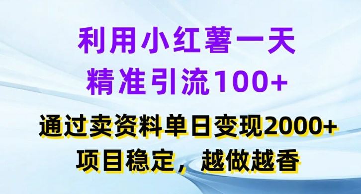 利用小红书一天精准引流100+，通过卖项目单日变现2k+，项目稳定，越做越香【揭秘】-琴书聊项目
