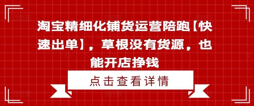 淘宝精细化铺货运营陪跑【快速出单】，草根没有货源，也能开店挣钱-琴书聊项目