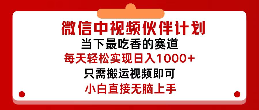 （12017期）微信中视频伙伴计划，仅靠搬运就能轻松实现日入500+，关键操作还简单，…-琴书聊项目