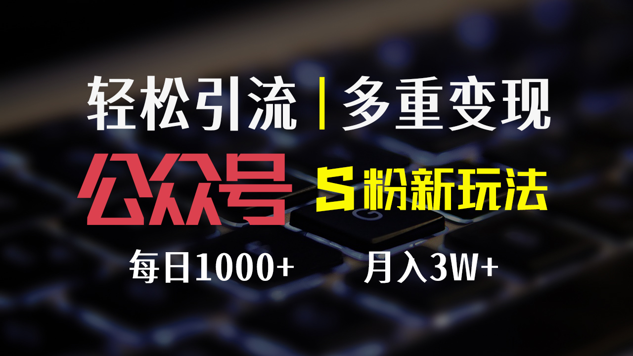 （12073期）公众号S粉新玩法，简单操作、多重变现，每日收益1000+-琴书聊项目