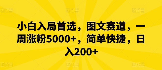 小白入局首选，图文赛道，一周涨粉5000+，简单快捷，日入200+-琴书聊项目