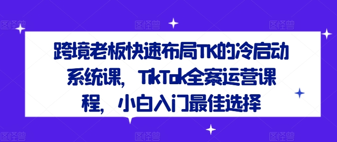 跨境老板快速布局TK的冷启动系统课,TikTok全案运营课程,小白入门最佳选择-琴书聊项目
