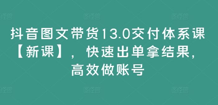 抖音图文带货13.0交付体系课【新课】，快速出单拿结果，高效做账号-琴书聊项目