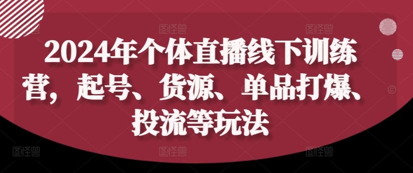 2024年个体直播训练营，起号、货源、单品打爆、投流等玩法-琴书聊项目