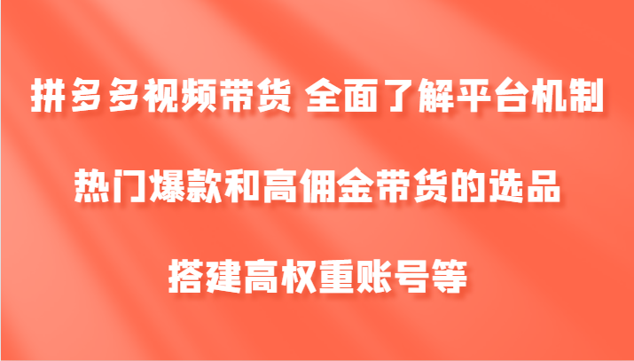 拼多多视频带货 全面了解平台机制、热门爆款和高佣金带货的选品，搭建高权重账号等-琴书聊项目