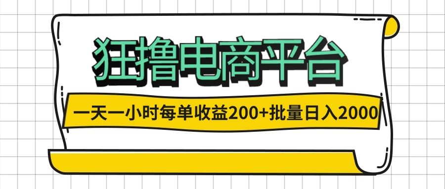 （12463期）一天一小时 狂撸电商平台 每单收益200+ 批量日入2000+-琴书聊项目
