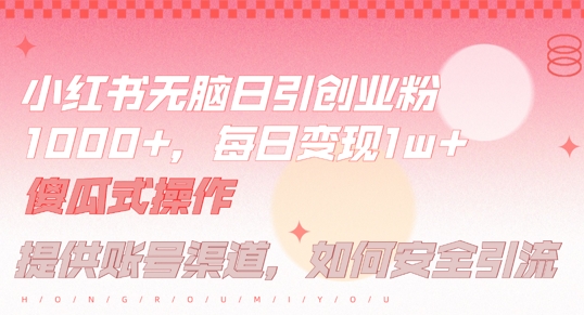 小红书无脑每日引流创业粉500+，小白每天只花半小时，躺赚长尾收益【揭秘】-琴书聊项目