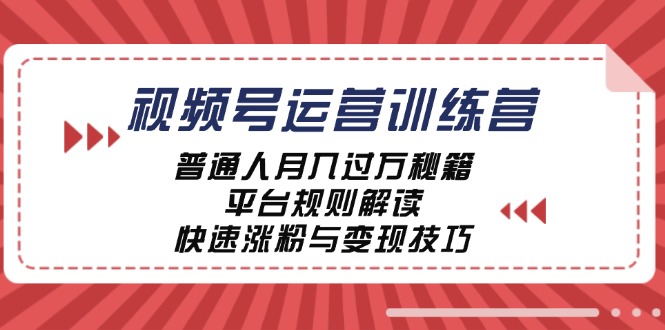 视频号运营训练营：普通人月入过万秘籍，平台规则解读，快速涨粉与变现-琴书聊项目