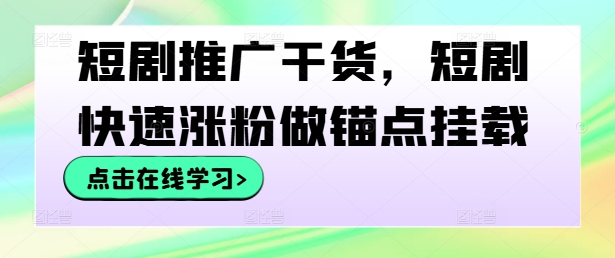 短剧推广干货，短剧快速涨粉做锚点挂载-琴书聊项目