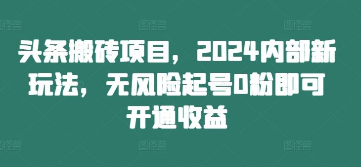 头条搬砖项目，2024内部新玩法，无风险起号0粉即可开通收益-琴书聊项目