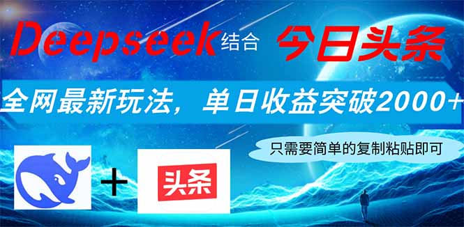 Deepseek结合今日头条，全网最新玩法，单日收益突破2000+，小白轻松上手-琴书聊项目