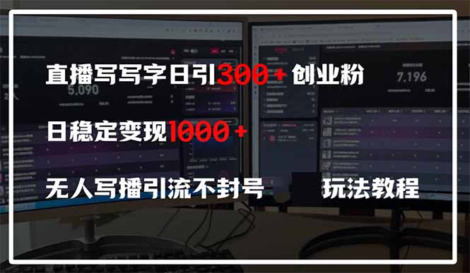 直播写写字日引300+创业粉，日稳定变现600+无人写播引流不封号，玩法教程-琴书聊项目