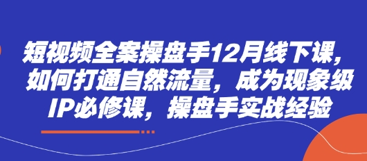 短视频全案操盘手12月线下课，如何打通自然流量，成为现象级IP必修课，操盘手实战经验-琴书聊项目