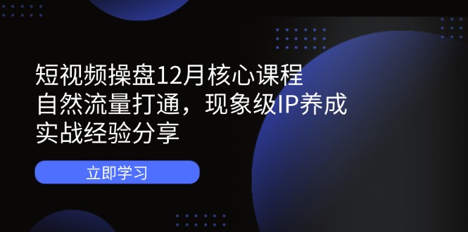 短视频操盘12月核心课程：自然流量打通，现象级IP养成，实战经验分享-琴书聊项目