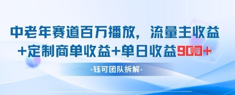 中老年赛道百万播放+流量主收益+定制收益，单日收益9张-琴书聊项目