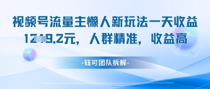 视频号流量主懒人新玩法，一天收益1k，人群精准收益高-琴书聊项目