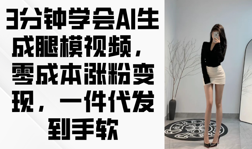 3分钟学会AI生成腿模视频，零成本涨粉变现，一件代发到手软-琴书聊项目