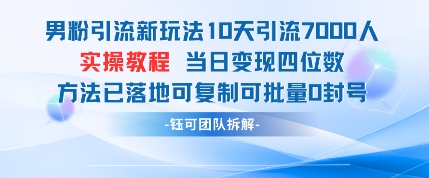 男粉引流新玩法10天引流7000人当日变现四位数可复制可批量0封号-琴书聊项目