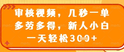视频审核员，几秒一单，不限时间，不限地点，多做多得，新人小白一天轻松几张+【揭秘】-琴书聊项目