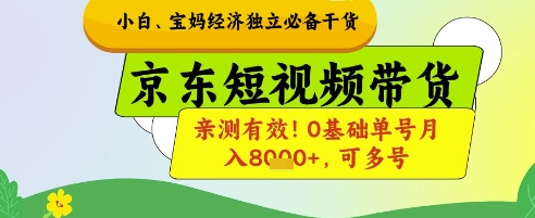 小白宝妈经济独立必备干货，京东短视频带货，亲测有效!0基础单号月入8k+，可多号【揭秘】-琴书聊项目