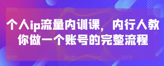 个人ip流量内训课，内行人教你做一个账号的完整流程-琴书聊项目