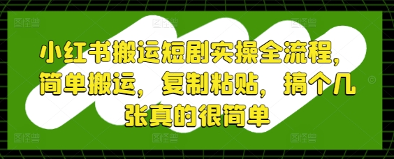 小红书搬运短剧实操全流程，简单搬运，复制粘贴，搞个几张真的很简单-琴书聊项目