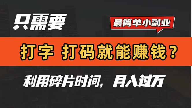 只需要打字，打码，就能赚钱？简单的赚钱小副业，利用碎片时间，月入过万-琴书聊项目