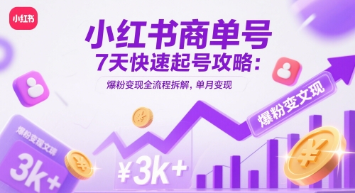 小红书商单号7天快速起号攻略：爆粉变现全流程拆解，单月变现3k+-琴书聊项目