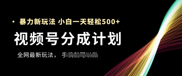 视频号分成计划，全网最暴力玩法，新手一天也能轻松5张+-琴书聊项目