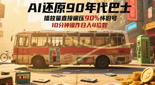 AI还原90年代巴士，一帧就让70后泪崩，播放量直接碾压90%怀旧号，每天操作十分钟，日入四位数-琴书聊项目