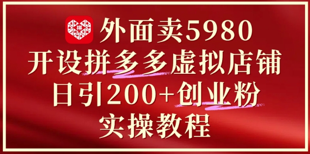 外面卖5980开设拼多多虚拟店铺：单日引流200+创业付费粉实战教程-琴书聊项目
