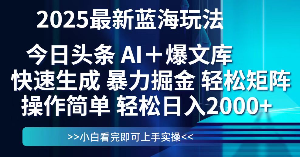 今日头条2025最新蓝海玩法，思路简单，复制粘贴，轻松实现矩阵日入2000+-琴书聊项目