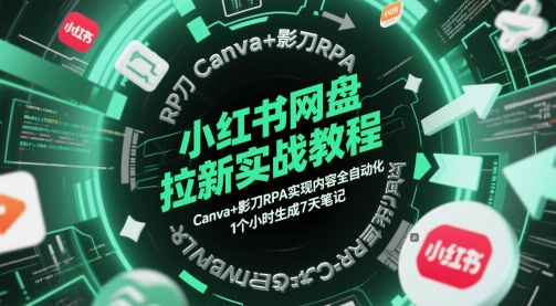 小红书网盘拉新实战教程，Canva+影刀RPA实现内容全自动化，1个小时生成7天笔记-琴书聊项目