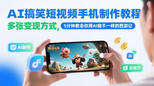 AI搞笑短视频手机制作教程，多张变现方式，5分钟教会你用AI做不一样的西游记-琴书聊项目