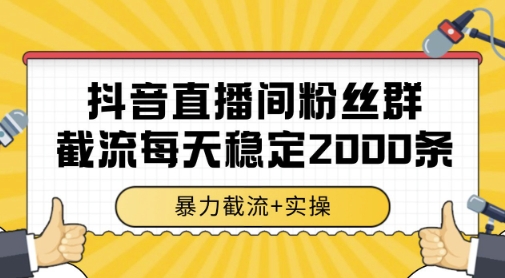 抖音直播间粉丝群暴力截流，一台电脑每天稳定2000条数据，暴力截流+实操 【揭秘】-琴书聊项目