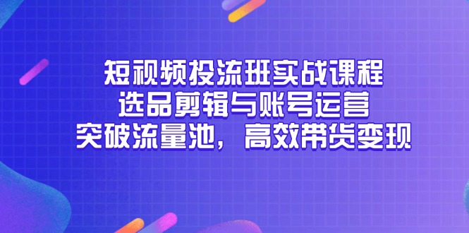短视频投流班实战课程，选品剪辑与账号运营，突破流量池，高效带货变现-琴书聊项目