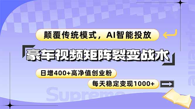 豪车视频矩阵裂变战术，颠覆传统模式，AI智能投放，日增400+高净值创业…-琴书聊项目