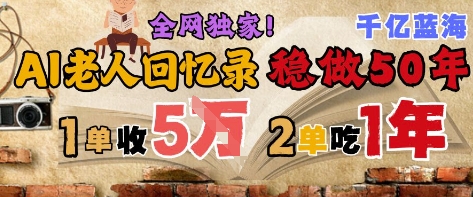 AI帮老人写回忆录，可以稳做50年的蓝海赛道，一单收2-3W，2单吃一年，长久可持续-琴书聊项目