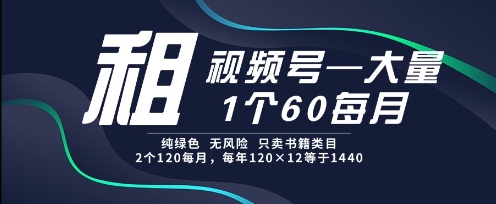 租视频号，一个60每月，2个120.纯绿色、无风险，常年租【揭秘】-琴书聊项目